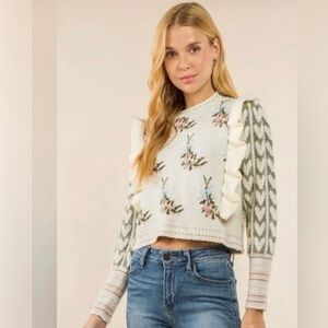 Cider Floral Heart Sweater with Ruffle